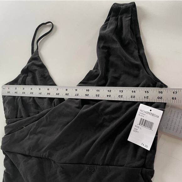 NSR Dress Women Large Black Mini‎ Cocktail Asymmetric Sleeve Mini V Neck - Picture 6 of 9